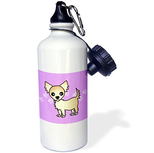 3dRose wb_28478_1 "Cute Cream Tan Longhaired Chihuahua Purple with Pawprints" Sports Water Bottle, 21 oz, White 3dRose wb_28478_1 "Cute Cream Tan Longhaired Chihuahua Purple with Pawprints" Sports Water Bottle, 21 oz, White