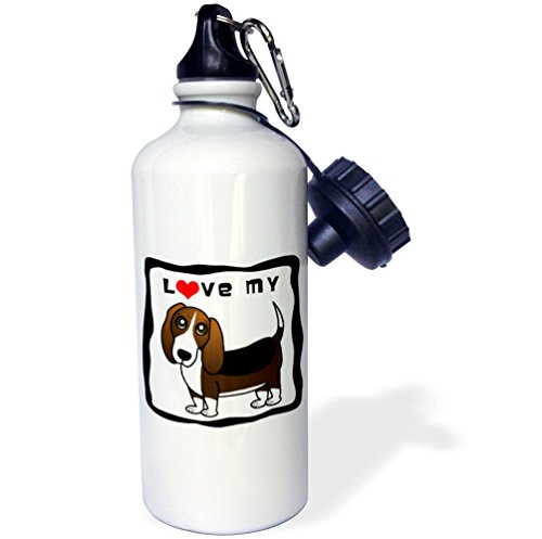 3dRose wb_35539_1 "I Love My Basset Hound Red Heart" Sports Water Bottle, 21 oz, White