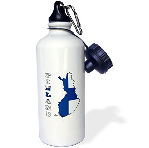3dRose wb_58800_1 "The flag of Finland in the outline map of the country and name, Finland" Sports Water Bottle, 21 oz, White
