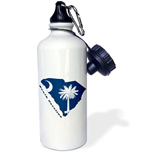 3dRose wb_58762_1 "South Carolina state flag in the outline map and letters for South Carolina" Sports Water Bottle, 21 oz, White