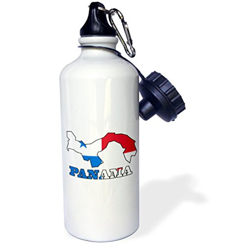 3dRose wb_58775_1 "The flag of Panama in the outline map and word Panama" Sports Water Bottle, 21 oz, White