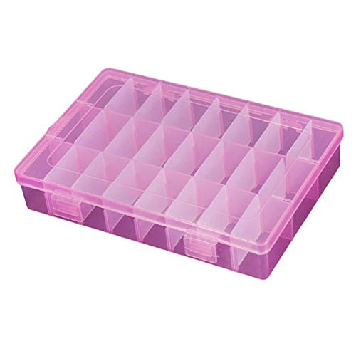 M.M.A Clear Jewelry Box Plastic Bead Storage Container Earrings Storage Organizer with Adjustable Dividers 24 Compartments -Pink-