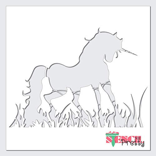 Determined Unicorn Stencil - DIY Nursery Template Best Vinyl Large Stencils for Painting on Wood  Canvas  Wall  etc.-S -14inch  x 10inch -- Ultra Thick Exhibit Grade White Color Material