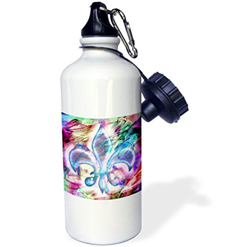 3dRose wb_104701_1 "Fleur De Lis Abstract Art" Sports Water Bottle, 21 oz, White