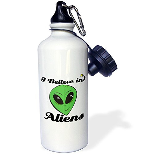 3dRose wb_104716_1 "I Believe In Aliens" Sports Water Bottle, 21 oz, White