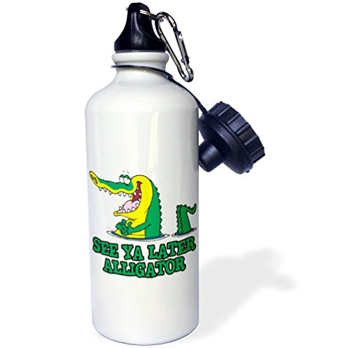 3dRose wb_104311_1 "See Ya Later Alligator" Sports Water Bottle, 21 oz, White