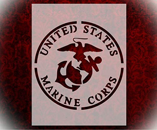 Rubstamper Stencil US U.S. United States Marines Marine Corps 8.5inch  x 11inch  Reusable Sturdy Flexible Clear Plastic Stencils Arts and Crafts Material Scrapbooking for Airbrush Painting Drawing