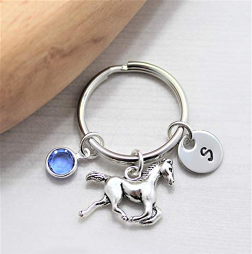 Horse Keychain - Equestrian Accessories - Custom Horse Jewelry - Personalized Birthstone and Initial Horse Keychain - Equestrian Accessories - Custom Horse Jewelry - Personalized Birthstone and Initial