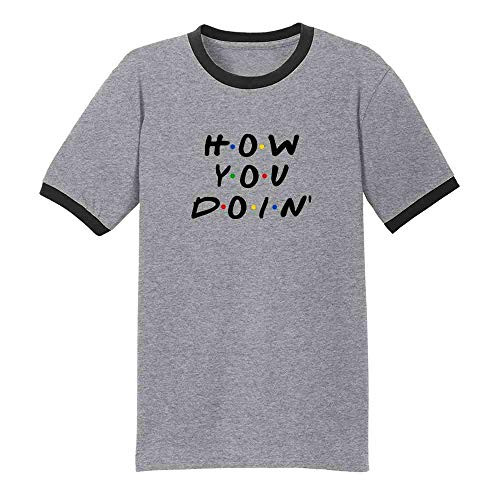 Pop Threads How You Doin Quote Funny 90s Retro Grey Black XL Graphic Tee Ringer T-Shirt