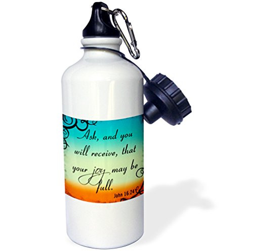3dRose wb_150080_1" Bible Verse John 16-24 Gradient Vibrant Bible Christian Inspirational Saying Sports Water Bottle, 21 oz, White 3dRose wb_150080_1" Bible Verse John 16-24 Gradient Vibrant Bible Christian Inspirational Saying Sports Water Bottle, 21 oz, White