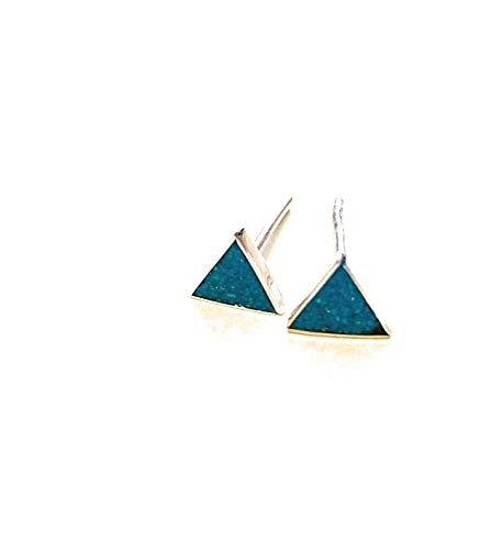 Tiny Triangle Turquoise Micro Mosaic Sterling Silver Stud Earrings  Semi Precious Gemstone by Handmade Studio