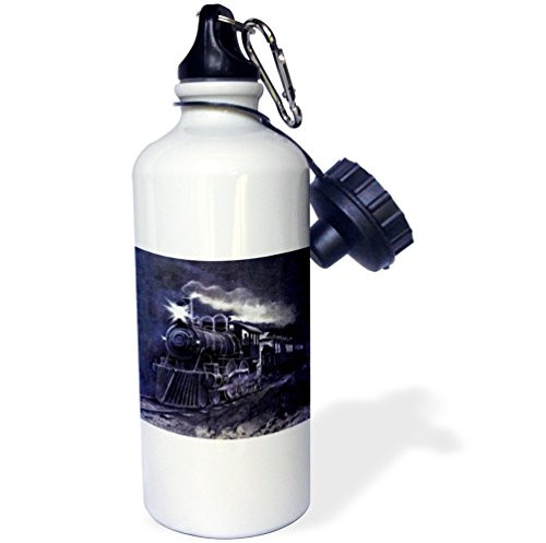 3dRose wb_152022_1 "Train in the Night vintage travel art" Sports Water Bottle, 21 oz, White