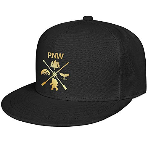 Women_s Solid Flat Bill Cap PNW-Oregon-Patch-Flash-Gold- Classic Adjustable Snapback Baseball Hats