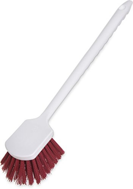 Carlisle 4050105 Sparta Plastic Handle Utility Scrub Brush  Polyester Bristles  20inch  Length x 3inch  Width  1.63inch  Bristle Trim  Red