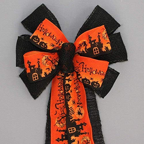 Spooky Halloween Scene Burlap Wreath Bow