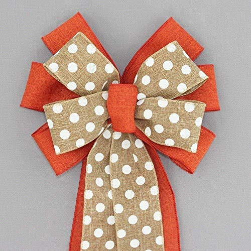Burnt Orange Rustic Natural Polka Dot Fall Wreath Bow with Color Options