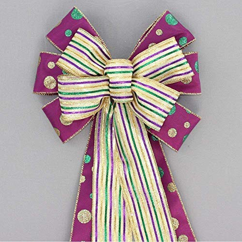 Metallic Stripe Dot Mardi Gras Wreath Bow Metallic Stripe Dot Mardi Gras Wreath Bow