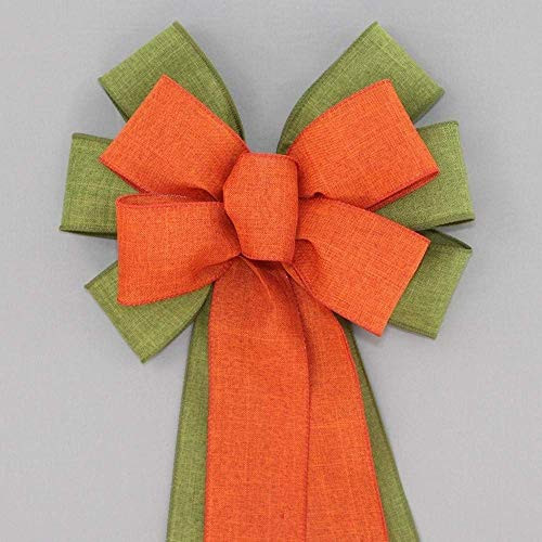 Moss Green Orange Rustic Fall Wreath Bow