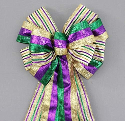 Metallic Stripe Duo Mardi Gras Wreath Bow Metallic Stripe Duo Mardi Gras Wreath Bow