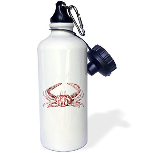 3dRose wb_164894_1 "Red crab drawing-nautical beach sea ocean theme vintage art" Sports Water Bottle, 21 oz, White