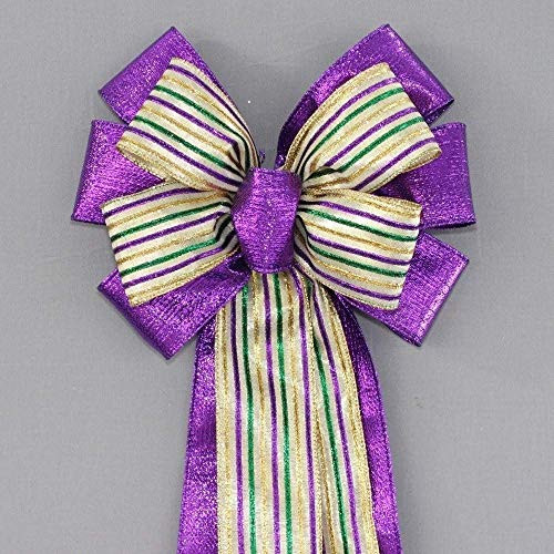 Purple Metallic Stripe Mardi Gras Wreath Bow Purple Metallic Stripe Mardi Gras Wreath Bow