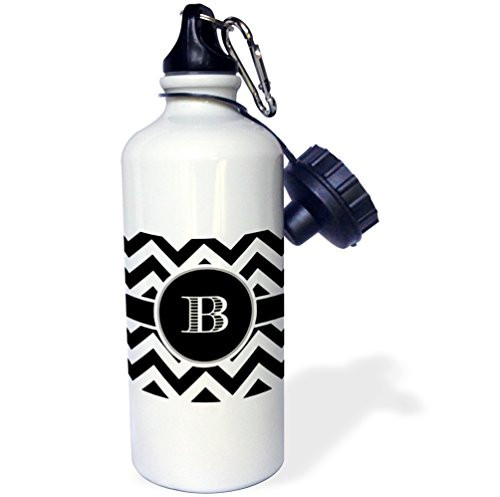 3dRose wb_222064_1 "Black and white chevron monogram initial B" Sports Water Bottle, 21 oz, White