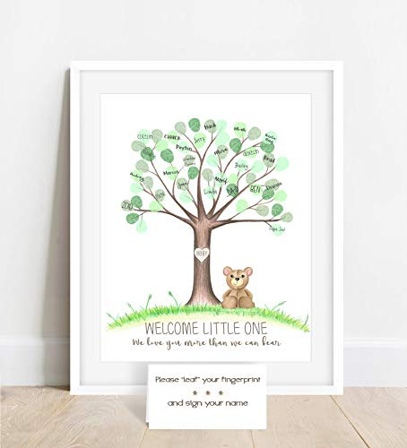 Personalized Unframed Gender Neutral Teddy Bear Fingerprint Tree Teddy