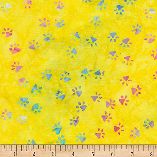 Timeless Treasures Tonga Batik Whiskers N Catnip Paw Prints Citrus Fabric by The Yard