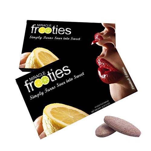 Miracle Frooties  Miracle Berry Tablets  100 Percent  Naturally Grown Miracle Fruit  Turn Sour Sweet  Flavor Tripping  20 count -Pack of 2-  Black Package