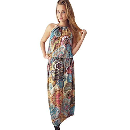 Iusun Women Printed Long Maxi Dress Boho Beach Sundress Evening Party Dresses -Multicolor XL- Iusun Women Printed Long Maxi Dress Boho Beach Sundress Evening Party Dresses -Multicolor XL-
