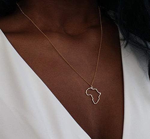ProJewelry Africa Map Necklace Dainty Africa Outline Necklace 18K Gold Plated Africa Pendant Charm Necklace for Women