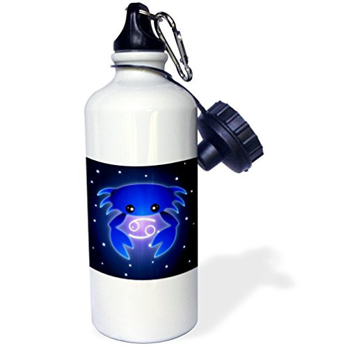 3dRose wb_28551_1 "Cute Astrology Cancer Zodiac Sign Blue Crab" Sports Water Bottle, 21 oz, White