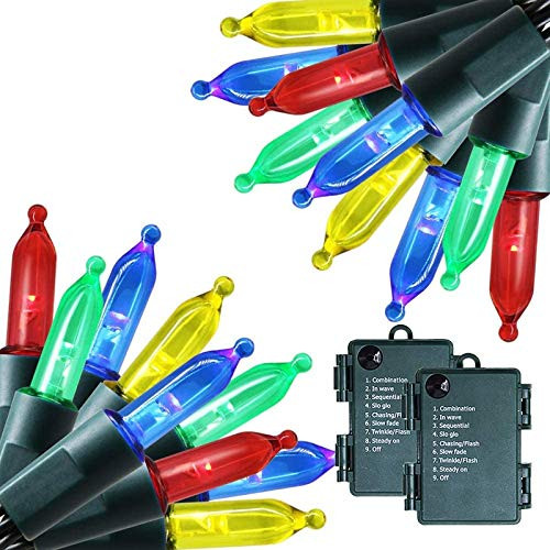 Twinkle Star Outdoor Christmas Lights Battery Operated 50 LED Mini String Light with 8 Modes  16ft Waterproof Fairy Lights for Garden Xmas Tree Wedding Wreath Party Decoration -Multicolor  2 Pack-