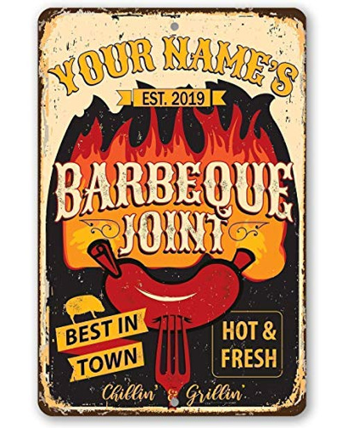 Personalized Metal Sign - BBQ Joint Metal Sign - Durable Metal Sign - 8inch  x 12inch  or 12inch  x 18inch  Use Indoor Outdoor - Great Grill and Barbeque Restaurant Decor and Gift Under 25