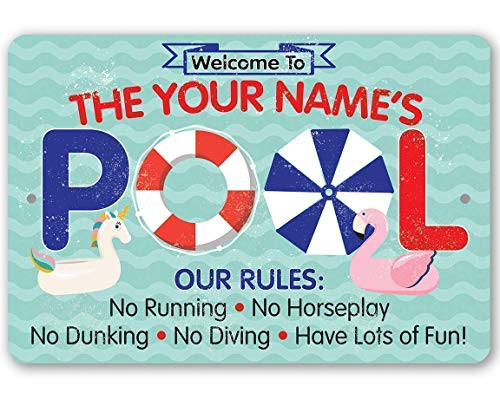 Personalized Pool Rules Durable Metal Sign - 8inch  x 12inch  or 12inch  x 18inch  Use Indoor Outdoor - Great Swimming Poolside Decor and Housewarming Gift Under 25
