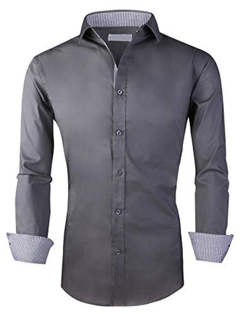 Esabel.C Men_s Dress Shirts Long Sleeve Regular Fit Business Casual Button Down Shirts Charcoal Grey XL