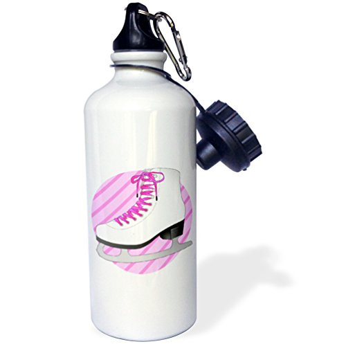 3dRose wb_77474_1 Figure Skating Gifts-Pink Ice Skate on Stripes Sports Water Bottle, 21 oz, White