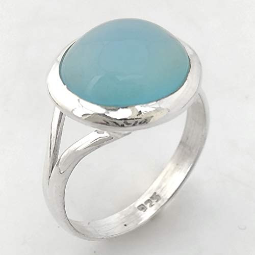 Solid 925 Sterling Silver Rings for Women  and  Girls  Sterling Silver Blue Chalcedony Ring Cocktail Mothers Day Gift  Bridesmaid Gift  Handmade Jewelry