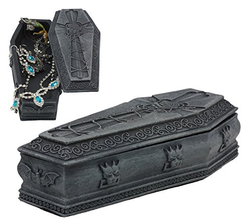 Ebros Gothic Gargoyle with Twisted Rose Vine Cross Coffin Jewelry Box Figurine 6inch  Long Trinket Mini Storage Casket Shaped Celtic Crucifix Sculpture Gargoyles Notre Dame Goth Decor