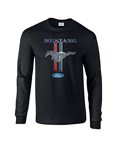 Ford Mustang T-Shirt Ford Mustang Pony  and  Stripes Long Sleeve T-Shirt-Black-XL