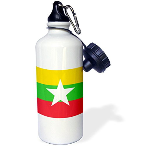 3dRose wb_158289_1 Flag of Wales-Welsh Red Dragon on White and Green-Y Ddraig Goch Uk United Kingdom Great Britain Sports Water Bottle, 21 oz, White