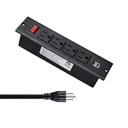 Conference Recessed Power Strip  Desktop Power Grommet with Switch  Recessed Desk Outlet Socket  9.8ft Extension Cord  4 Outlet  2 USB Ports -Black-