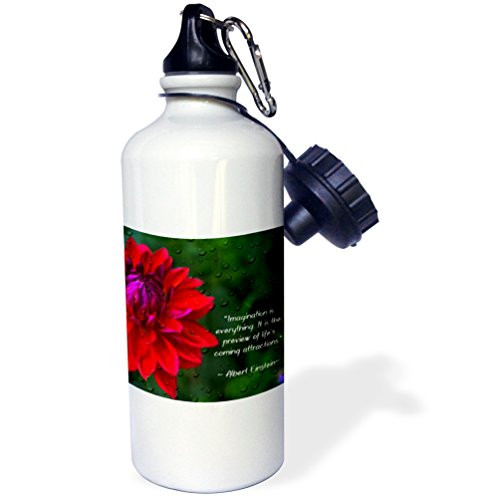 3dRose wb_157332_1"An Inspirational print with a quote by Albert Einstein and a beautiful dahlia flower" Sports Water Bottle, 21 oz, White 3dRose wb_157332_1"An Inspirational print with a quote by Albert Einstein and a beautiful dahlia flower" Sports Water Bottle, 21 oz, White