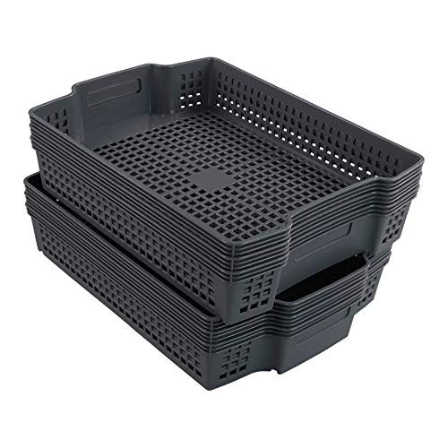 Zerdyne Plastic Stackable Paper Storage Basket Tray with Handles  Gray  6 Packs