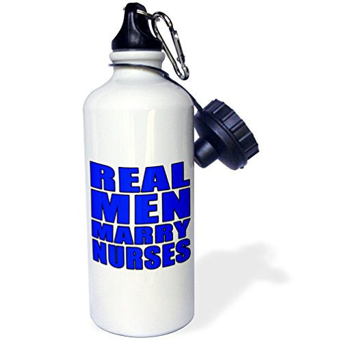 3dRose wb_223678_1"Real Men Marry Nurses Blue" Sports Water Bottle, 21 oz, White