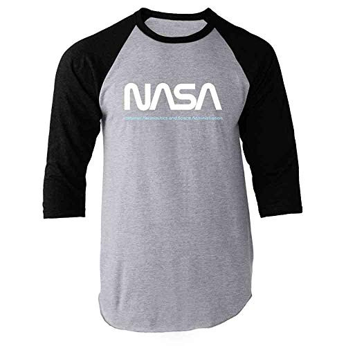 NASA Approved Worm Logo Vintage Retro Graphic 80s Black XL Raglan Baseball Tee Shirt