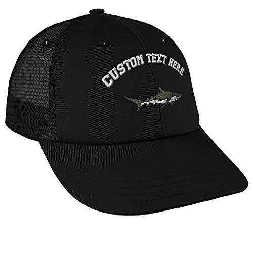 Custom Snapback Baseball Cap Shark Embroidery Design Cotton Mesh Hat Snaps Black Personalized Text Here