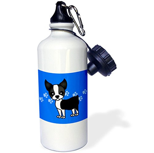 3dRose wb_12085_1 Cute Boston Terrier Blue Paw print Background - Sports Water Bottle, 21 oz, White 3dRose wb_12085_1 Cute Boston Terrier Blue Paw print Background - Sports Water Bottle, 21 oz, White