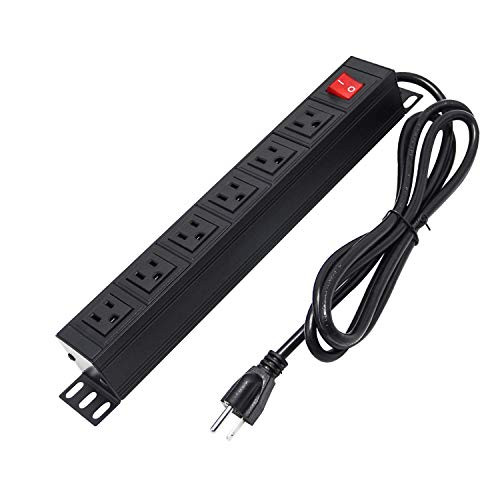 Metal Wall Mount Power Strip  6 Outlet Mountable Power Outlet with Switch  Desk Mount Power Socket with 6 FT SJT 3 C 14AWG Power Extension Cord  15A 125V 1875W