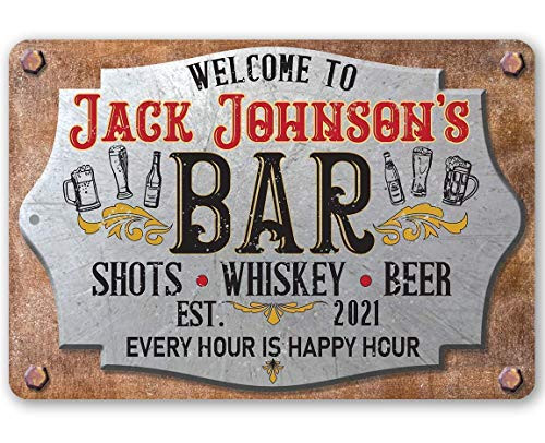 Personalized Bar Metal Sign - Durable Metal Sign - 8inch  x 12inch  or 12inch  x 18inch  Use Indoor Outdoor - Makes a Great Dining Room  Bar and Grill  and Kitchen Decor Under 25
